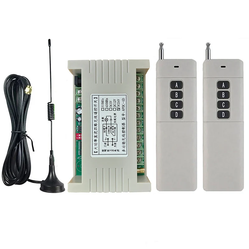433MHZ DC12V 24V 4CH RF Wireless Remote Control Switch Radio Receiver With 3000M Long Distance Remote controller Suckers antenna
433MHZ DC12V 24V 4CH RF Wireless Remote Control Switch Radio Receiver With 3000M Long Distance Remote controller Suckers antenna