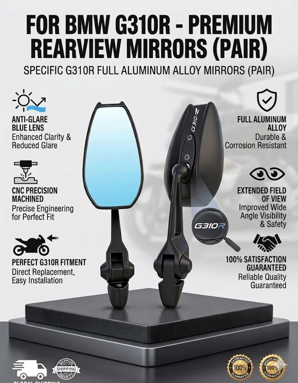 Universal All-aluminum High-end Motorcycle Rearview Mirrors HD Convex glass For BMW G310GS G310R G 310 GS/R 2017-2023 2022 2021
Universal All-aluminum High-end Motorcycle Rearview Mirrors HD Convex glass For BMW G310GS G310R G 310 GS/R 2017-2023 2022 2021