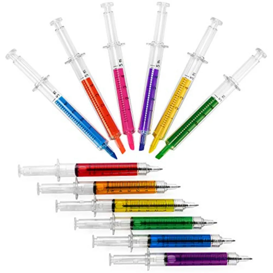 6 Syringe Ballpoint Pens + 6 Syringe Highlighters, Syringe Pen Multi Color Novelty Pen for Student School Supplies 12 Pack
6 Syringe Ballpoint Pens + 6 Syringe Highlighters, Syringe Pen Multi Color Novelty Pen for Student School Supplies 12 Pack