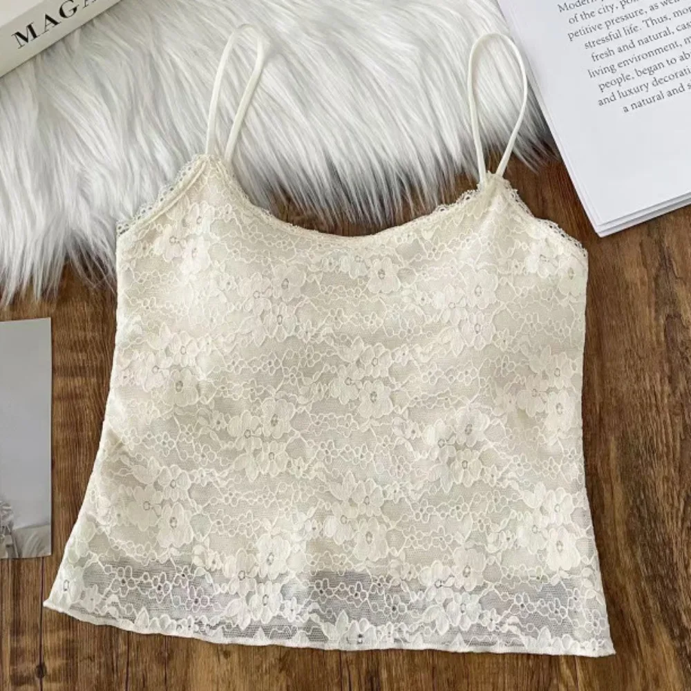 Women's Fashion Thin Fabric French Lace Camisole Summer Design Comfortable Beauty Back Bra Chest Pad Camisole Tops Daily Wear
Women's Fashion Thin Fabric French Lace Camisole Summer Design Comfortable Beauty Back Bra Chest Pad Camisole Tops Daily Wear