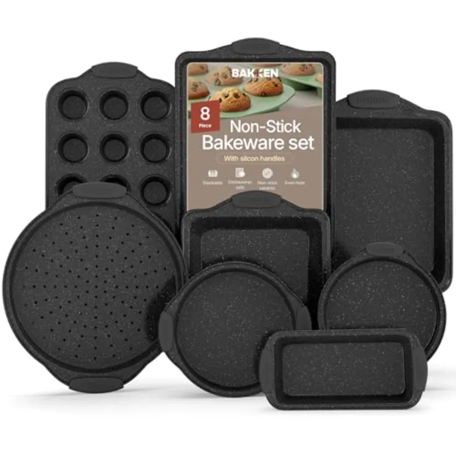 BAKKEN 8-Piece Kitchen Oven Baking Pans Set - Deluxe Nonstick Gray Marble Coating Professional Grade Carbon Steel Bakeware with
BAKKEN 8-Piece Kitchen Oven Baking Pans Set - Deluxe Nonstick Gray Marble Coating Professional Grade Carbon Steel Bakeware with