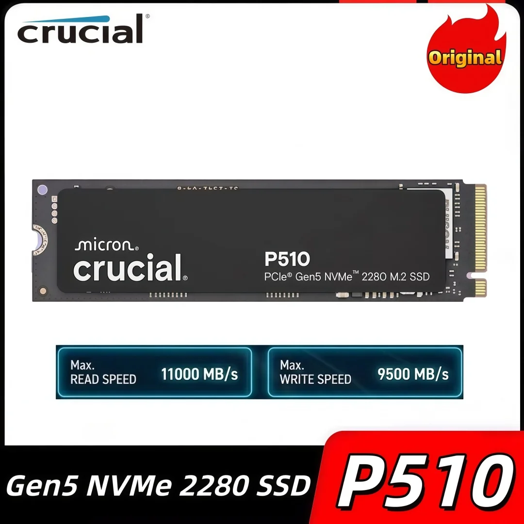 Original Crucial P510 1TB 2TB PCIe 5.0 NVMe M.2 2280 SSD Up to 11,000 MB/s, Internal Solid State Drive Compatible with Laptop PC
Original Crucial P510 1TB 2TB PCIe 5.0 NVMe M.2 2280 SSD Up to 11,000 MB/s, Internal Solid State Drive Compatible with Laptop PC