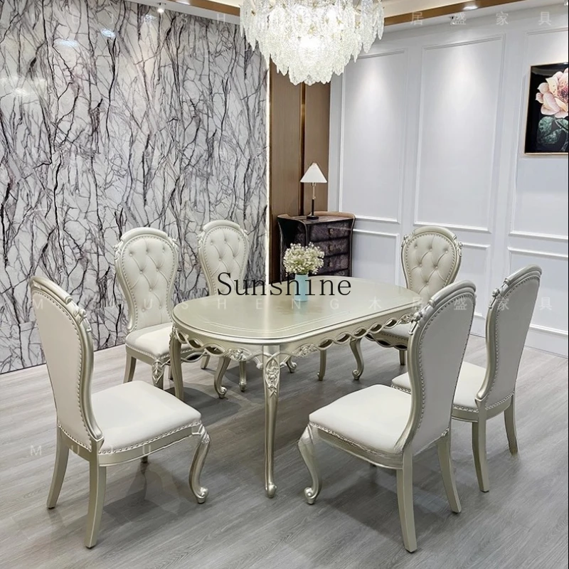 French light luxury solid wood household high-end oval dining table and chair combination light luxury furniture
French light luxury solid wood household high-end oval dining table and chair combination light luxury furniture