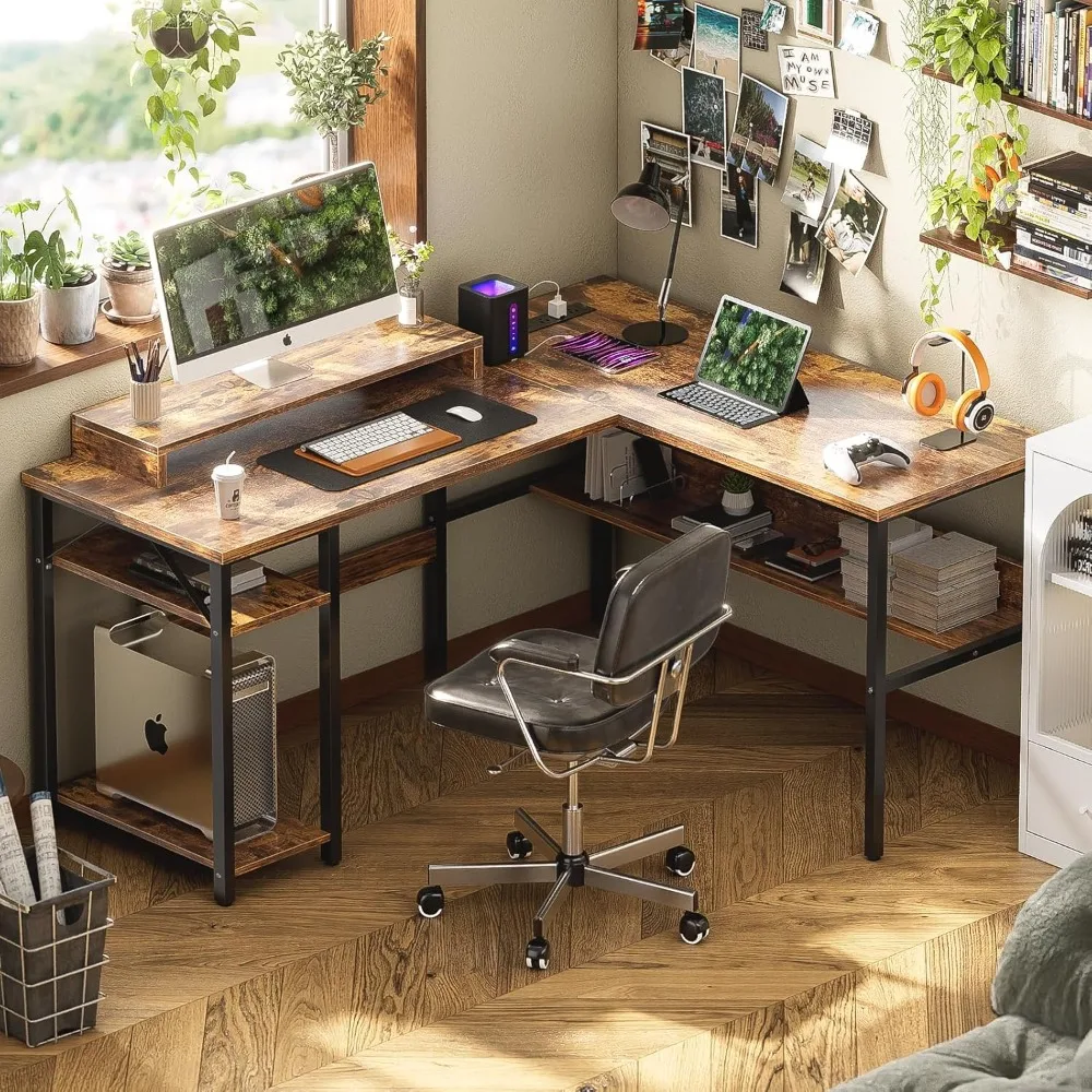 L Shaped Computer Desk with Magic Power Outlets and Smart LED Light, Sturdy Reversible Corner Desk with Monitor Stand & Storage
L Shaped Computer Desk with Magic Power Outlets and Smart LED Light, Sturdy Reversible Corner Desk with Monitor Stand & Storage