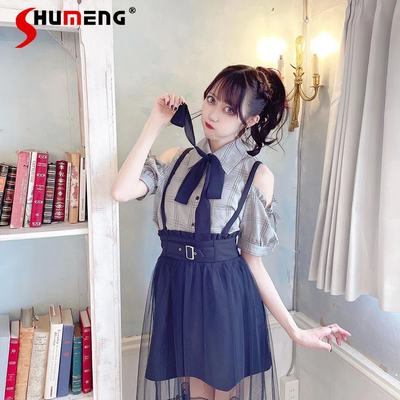 Japanese Style Mass-Produced Polo Collar Off-Shoulder Puff Sleeve Blouse Sweet Cute Versatile Lace-up Bow Plaid Shirts Top Women
Japanese Style Mass-Produced Polo Collar Off-Shoulder Puff Sleeve Blouse Sweet Cute Versatile Lace-up Bow Plaid Shirts Top Women
