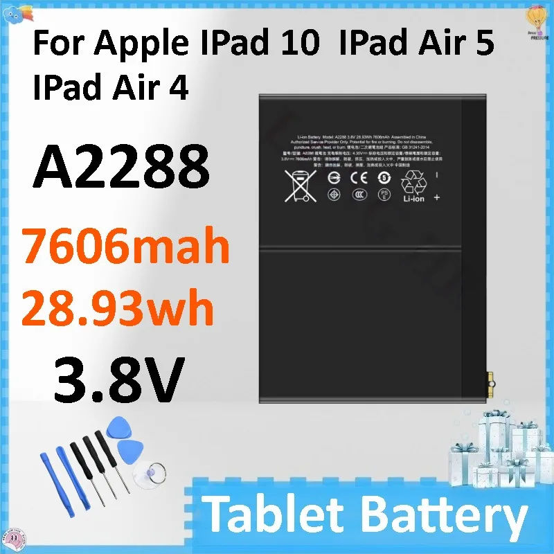 New A2288 7606mAh 3.8V Battery Replacement for Apple IPad 10 / IPad Air 5 / IPad Air 4 Tablet, Model A2324 A2325 A2072
New A2288 7606mAh 3.8V Battery Replacement for Apple IPad 10 / IPad Air 5 / IPad Air 4 Tablet, Model A2324 A2325 A2072