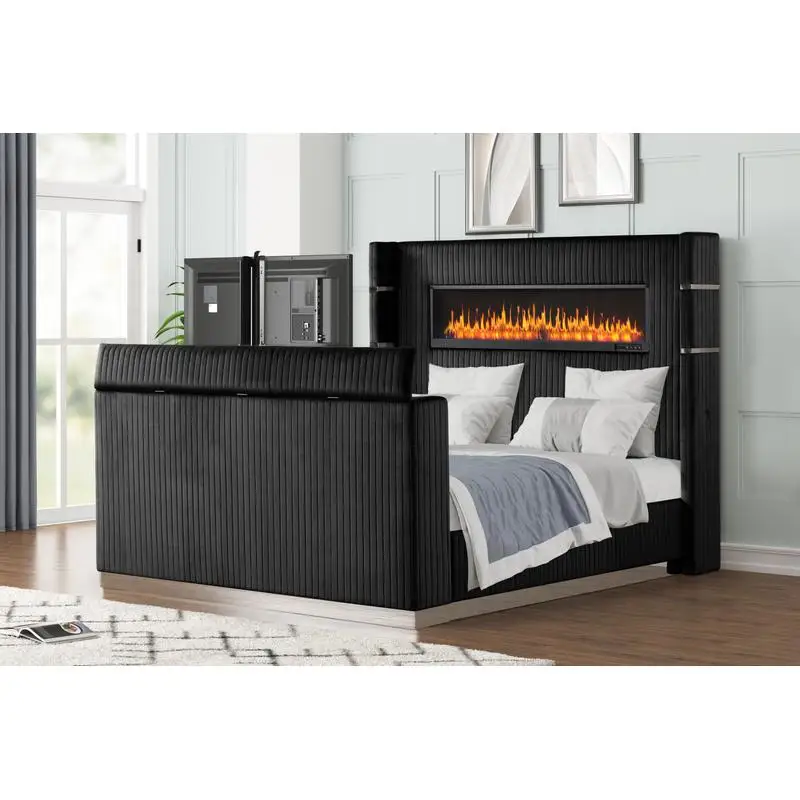 Современная двуспальная кровать с изголовьем для камина и подставкой для телевизора из черного дерева — стильный современный дизайн
Современная двуспальная кровать с изголовьем для камина и подставкой для телевизора из черного дерева — стильный современный дизайн