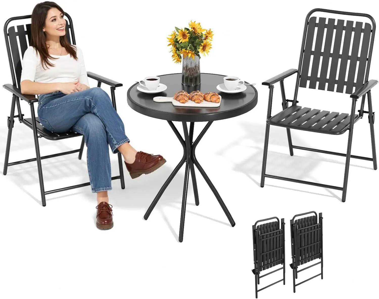 3 Piece Patio Bistro Set Folding Outdoor Dining Set for 2, Bistro Table and Chairs Set of 2 No
3 Piece Patio Bistro Set Folding Outdoor Dining Set for 2, Bistro Table and Chairs Set of 2 No