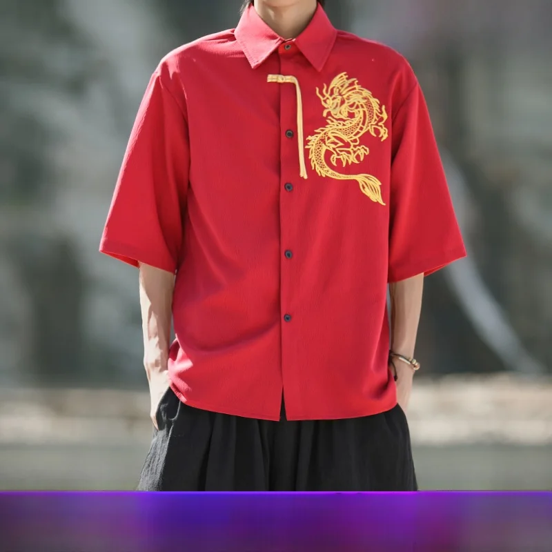 Red Chinese Men's ort Sve Embroidered Dragon Pattern Cotton Linen Performance irt Large Size Youth Faion
Red Chinese Men's ort Sve Embroidered Dragon Pattern Cotton Linen Performance irt Large Size Youth Faion