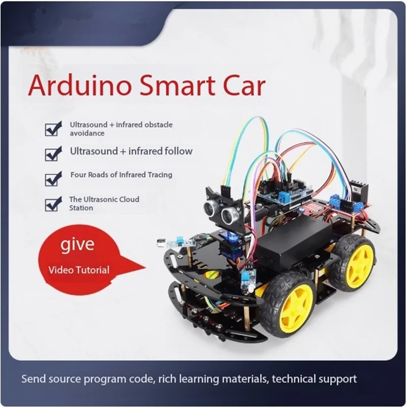 Suitable for programming education, four-way tracking and obstacle avoidance smart car kit
Suitable for programming education, four-way tracking and obstacle avoidance smart car kit