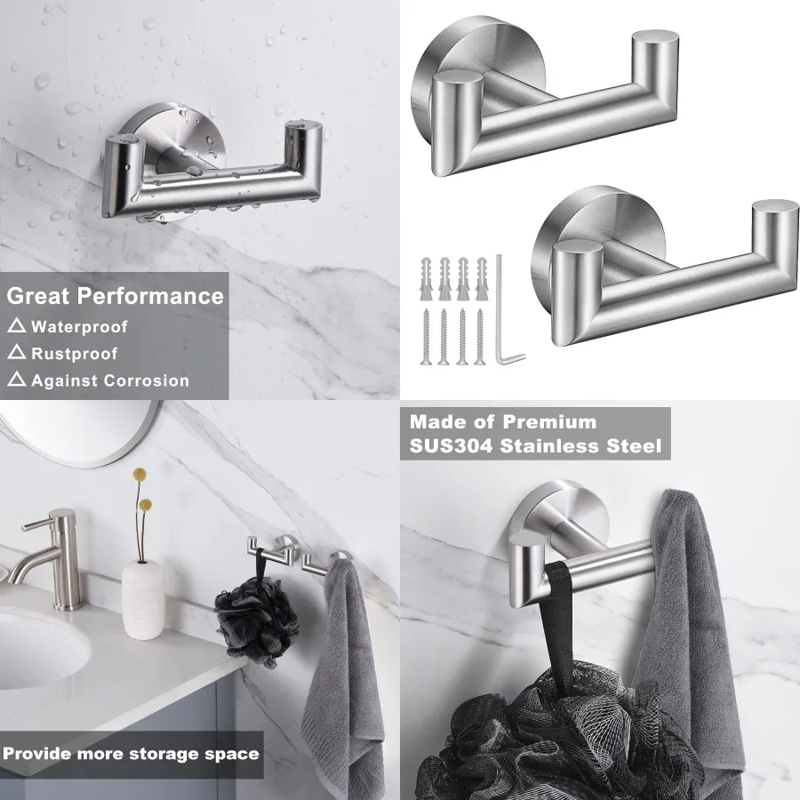 Сверхмощные крючки для полотенец из матового никеля для ванных комнат и кухонь: настенное крепление из нержавеющей стали SUS304, двойной держатель для подвешивания T
Сверхмощные крючки для полотенец из матового никеля для ванных комнат и кухонь: настенное крепление из нержавеющей стали SUS304, двойной держатель для подвешивания T