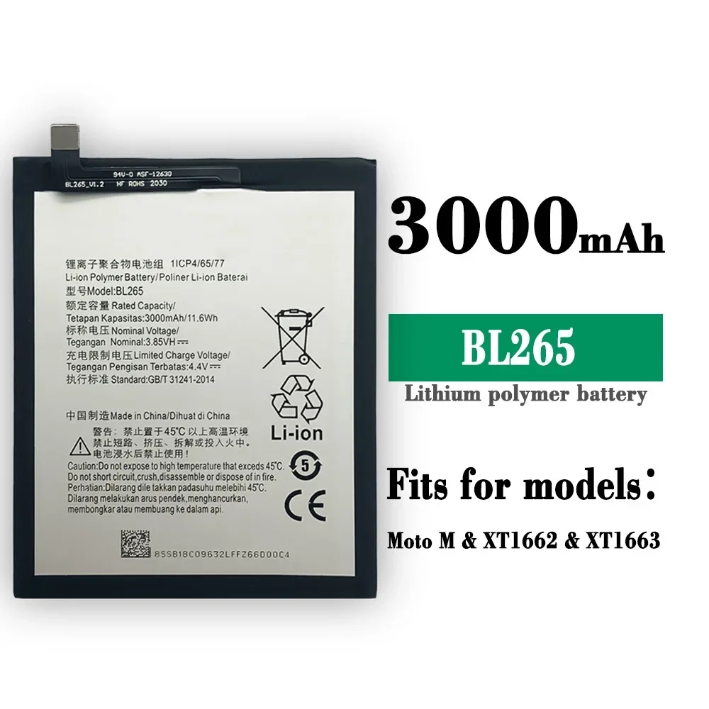 BL265 Battery For Lenovo for Motorola MOTO M XT1662 XT1663 3000mAh Mobile Phone Latest Batteries +Gift Tools +Stickers
BL265 Battery For Lenovo for Motorola MOTO M XT1662 XT1663 3000mAh Mobile Phone Latest Batteries +Gift Tools +Stickers