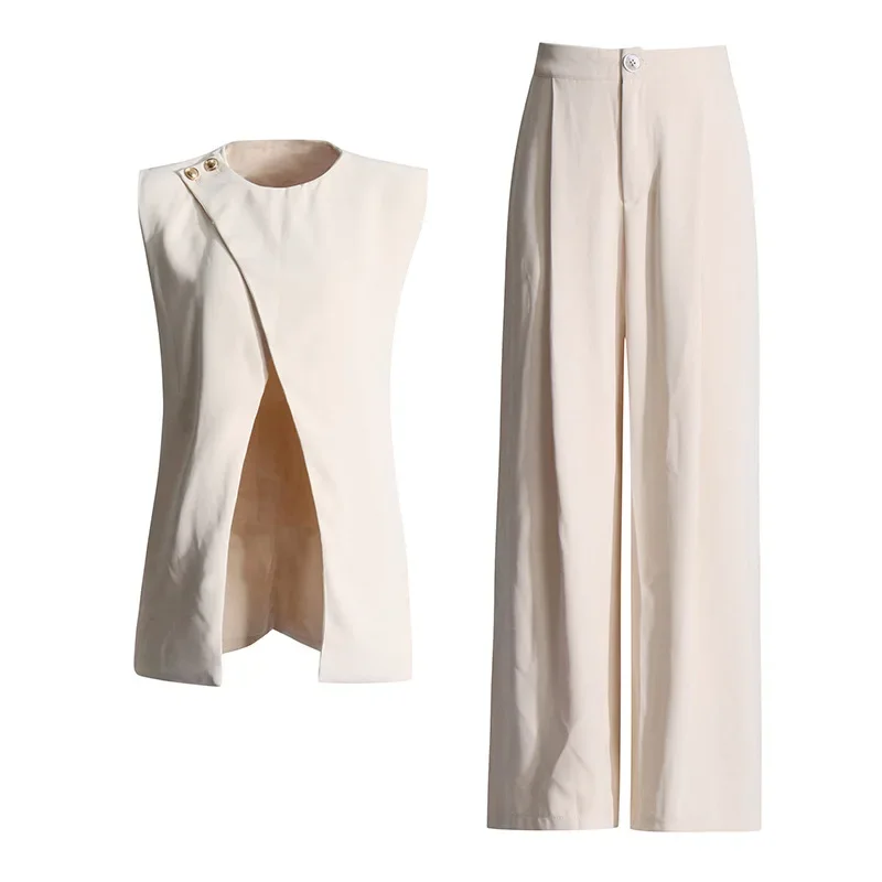 SuperAen Japan Style Set 2024 Summer New Irregular Sleeveless Vest Top High-end High Waisted Wide Leg Pants Set
SuperAen Japan Style Set 2024 Summer New Irregular Sleeveless Vest Top High-end High Waisted Wide Leg Pants Set