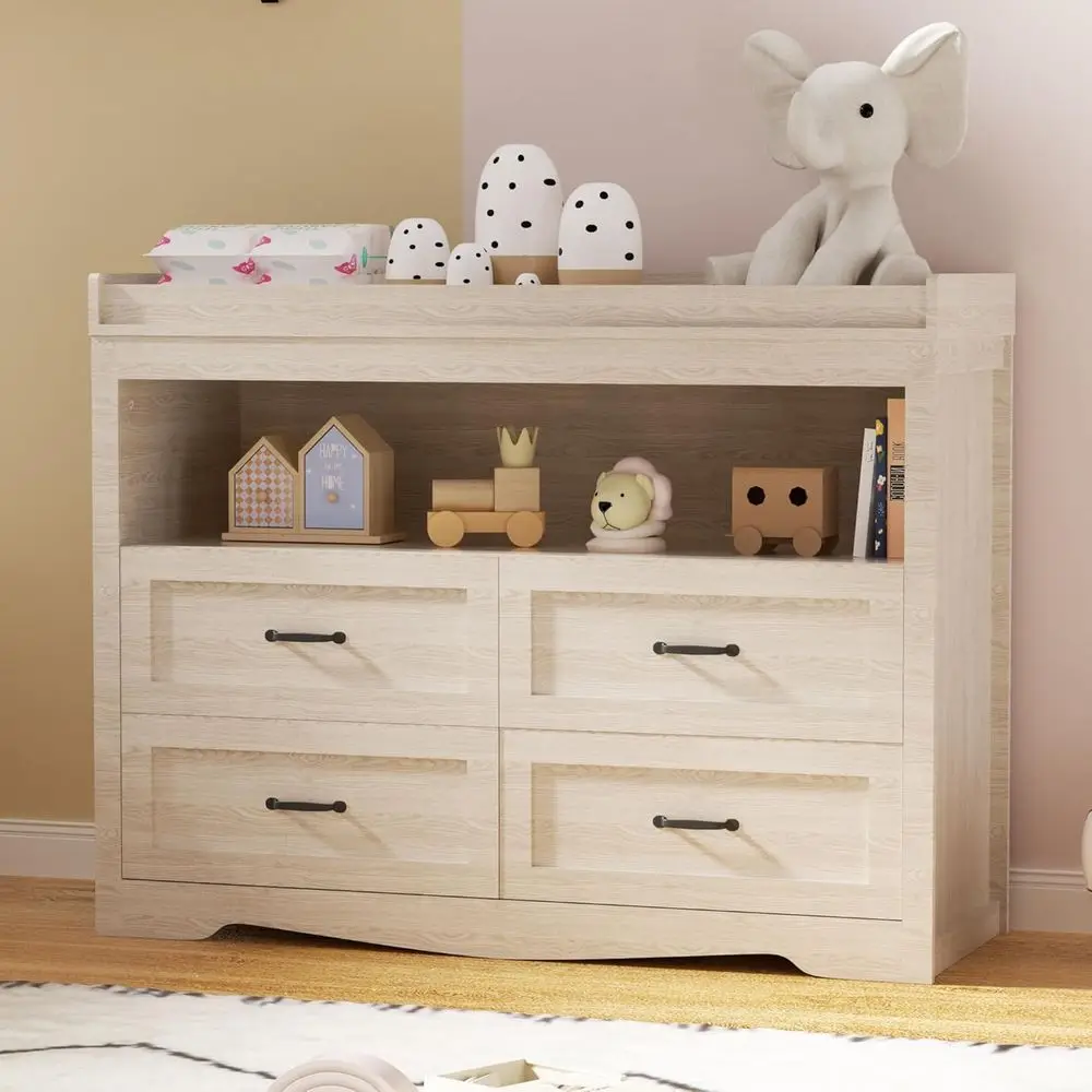 Beige 4-Drawer Nursery Dresser with Open Shelf Changing Table and Storage for Children's Room
Beige 4-Drawer Nursery Dresser with Open Shelf Changing Table and Storage for Children's Room