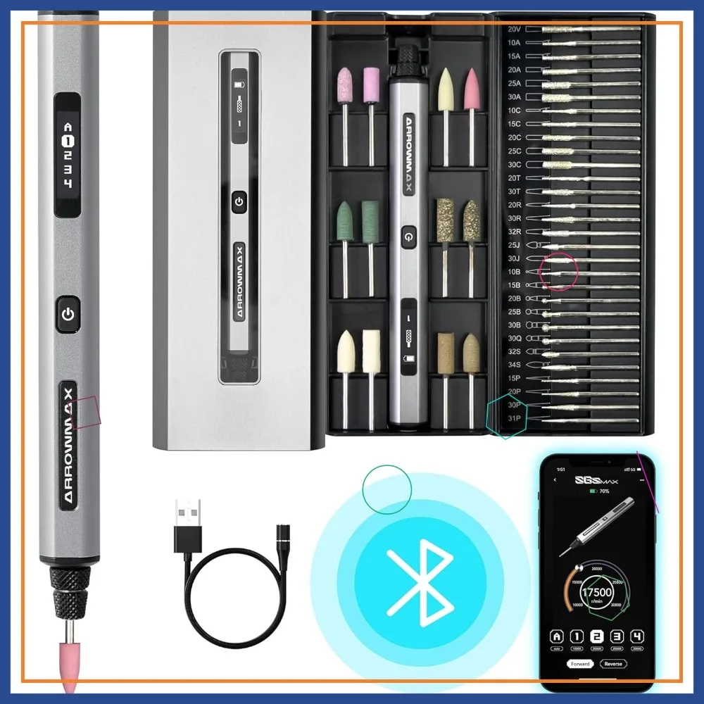 Smart Engraving Pen, 42 Bits with Aluminum Case, OLED Display, Magnetic Charge, Mini Engraving Tool for Metal Wood Glass Plastic
Smart Engraving Pen, 42 Bits with Aluminum Case, OLED Display, Magnetic Charge, Mini Engraving Tool for Metal Wood Glass Plastic