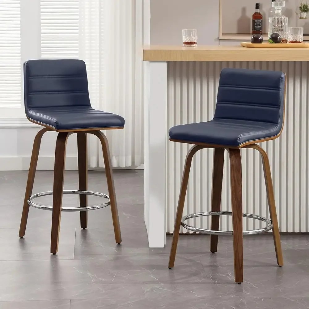 Set of 2 Blue PU Leather Swivel Counter Stools, 26 Height, L-Shape Back, Bentwood Legs
Set of 2 Blue PU Leather Swivel Counter Stools, 26 Height, L-Shape Back, Bentwood Legs