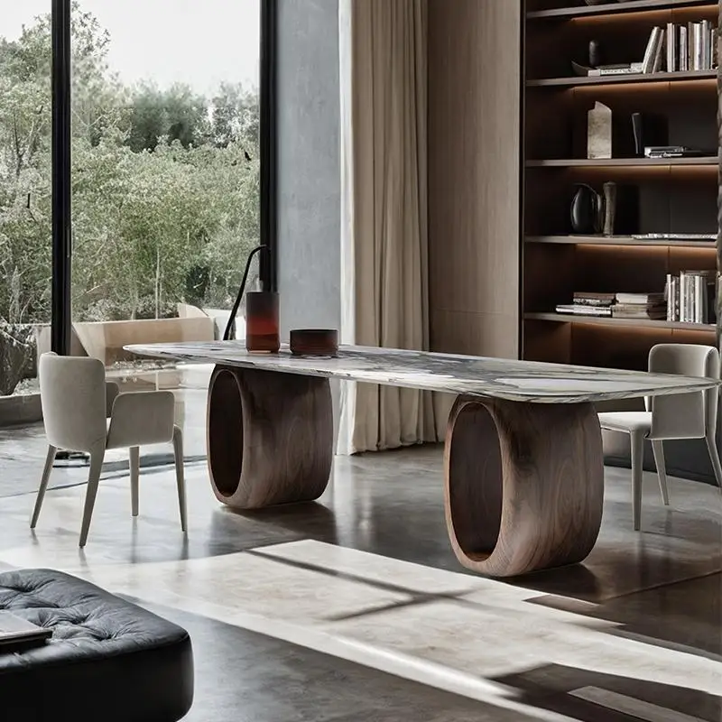 Luxury Natural Marble Dining Table, Rectangle Italian Modern Design with Walnut Wood, Customizable Designer Table for Villa
Luxury Natural Marble Dining Table, Rectangle Italian Modern Design with Walnut Wood, Customizable Designer Table for Villa