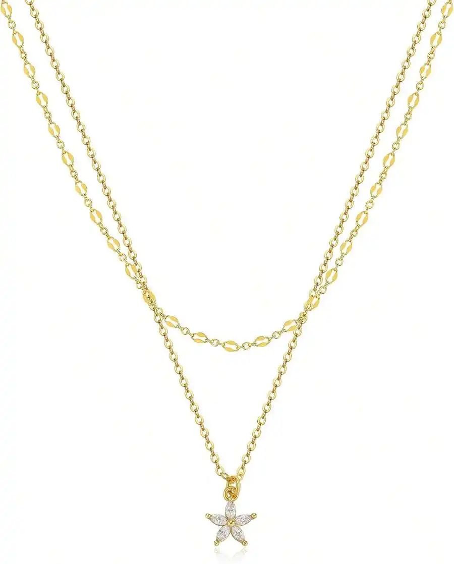 Layered Chain Necklace With Flower Pendant Cubic Zirconia For Women
Layered Chain Necklace With Flower Pendant Cubic Zirconia For Women