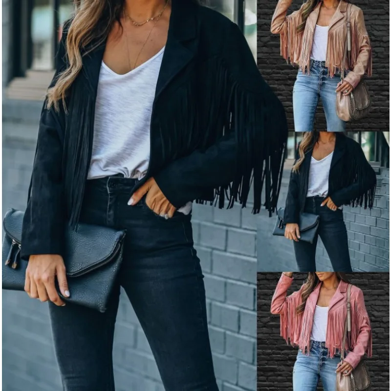 Women's Spring Autumn Fringe Suede Jacket Fashion Fringe Motorcycle Short Jacket
Women's Spring Autumn Fringe Suede Jacket Fashion Fringe Motorcycle Short Jacket