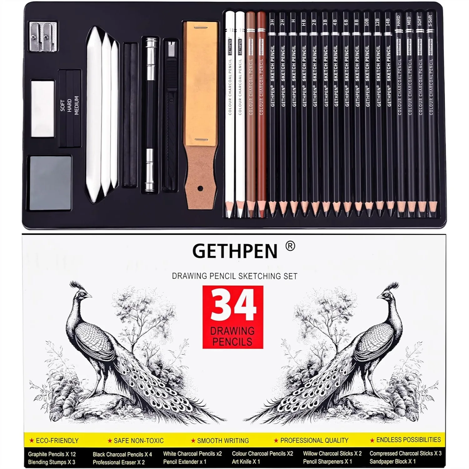 Sketch Pencils for Drawing, 34-Piece Art Set with Graphite & Charcoal, for Beginners & Professionals
Sketch Pencils for Drawing, 34-Piece Art Set with Graphite & Charcoal, for Beginners & Professionals