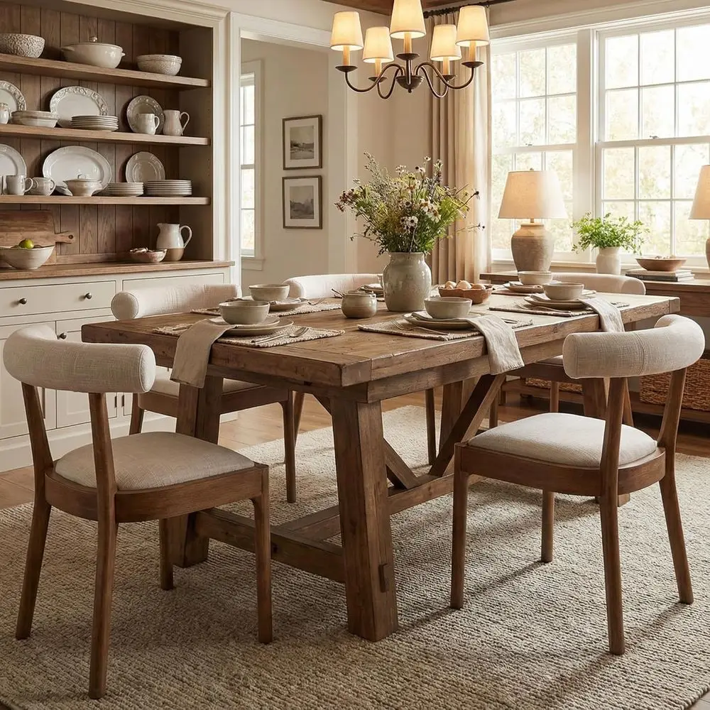 Pair of Modern Linen-Covered Dining Chairs, Natural Walnut Wood, Curved Back, Beige
Pair of Modern Linen-Covered Dining Chairs, Natural Walnut Wood, Curved Back, Beige