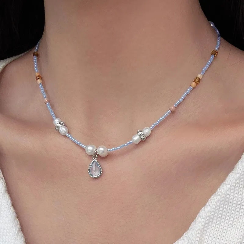 Sweet Fashion OL Millet Grain Natural Pearl Necklace for women Vintage romantic Colorful Sea Blue Bead Collarbone Chain
Sweet Fashion OL Millet Grain Natural Pearl Necklace for women Vintage romantic Colorful Sea Blue Bead Collarbone Chain