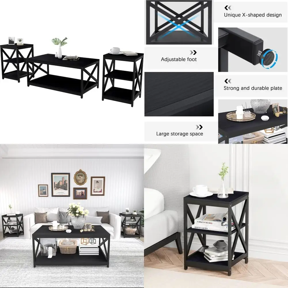 Набор журнальных столиков для гостиной из трех предметов в индустриальном стиле: журнальный столик с X-образной рамой и 2 приставными столиками
Набор журнальных столиков для гостиной из трех предметов в индустриальном стиле: журнальный столик с X-образной рамой и 2 приставными столиками