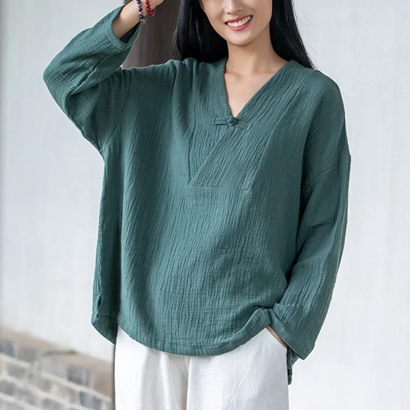 Cotton Linen Shirt V-Neck Long Sleeve Button Solid Color Blouse Loose Simple Shirts
Cotton Linen Shirt V-Neck Long Sleeve Button Solid Color Blouse Loose Simple Shirts