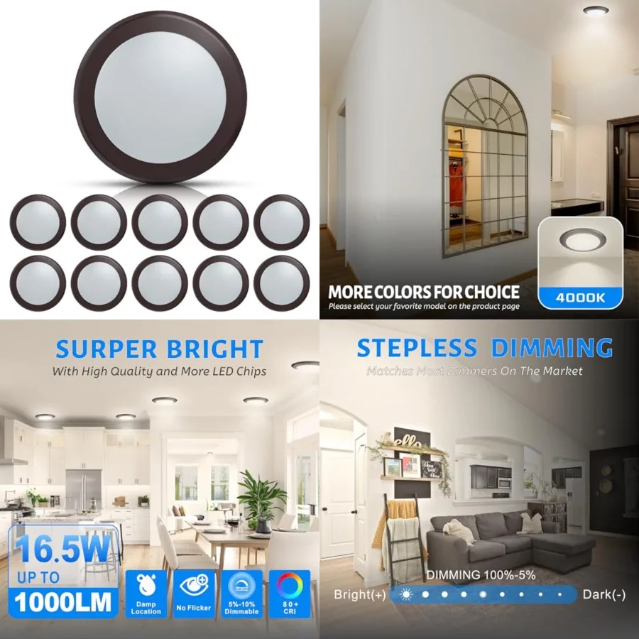 6Inch Dimmable LED Disk Lights, Flush Mount Ceiling Downlight, 16.5W 1000lm, Low Profile Surface Mount Ceiling Light for J-Box
6Inch Dimmable LED Disk Lights, Flush Mount Ceiling Downlight, 16.5W 1000lm, Low Profile Surface Mount Ceiling Light for J-Box