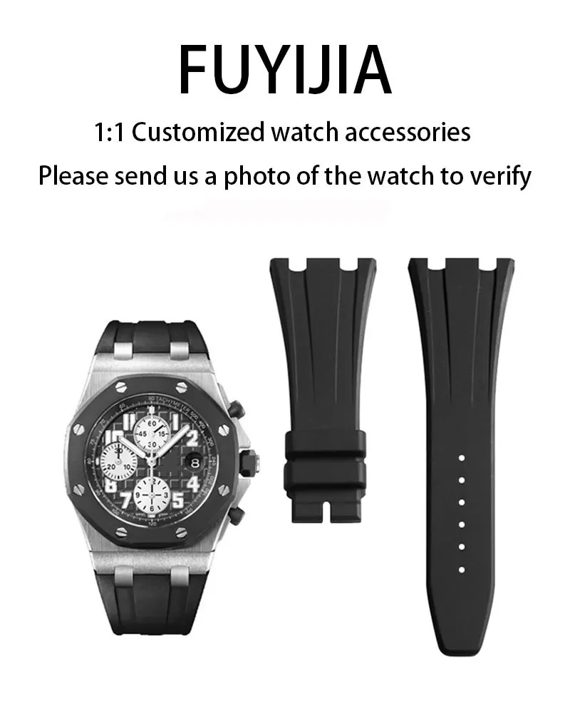 FUYIJIA Custom ROYAL OAK OFFSHORE 26170 Original Watchbands 28MM*18MM Tooth Shaped Interface Fluororubber Strap Watch Accessorie
FUYIJIA Custom ROYAL OAK OFFSHORE 26170 Original Watchbands 28MM*18MM Tooth Shaped Interface Fluororubber Strap Watch Accessorie