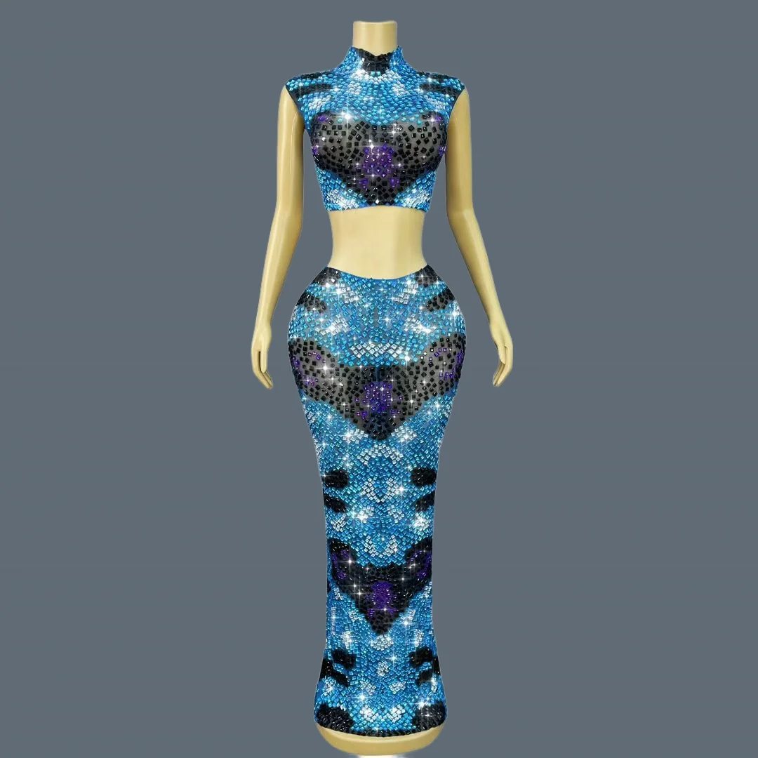 Sparkly Crystals Blue Black Crop Tops Long Skirt 2Pieces Set Birthday Party Sexy Outfit Festival Celebrate Evening Gown Huanqing
Sparkly Crystals Blue Black Crop Tops Long Skirt 2Pieces Set Birthday Party Sexy Outfit Festival Celebrate Evening Gown Huanqing