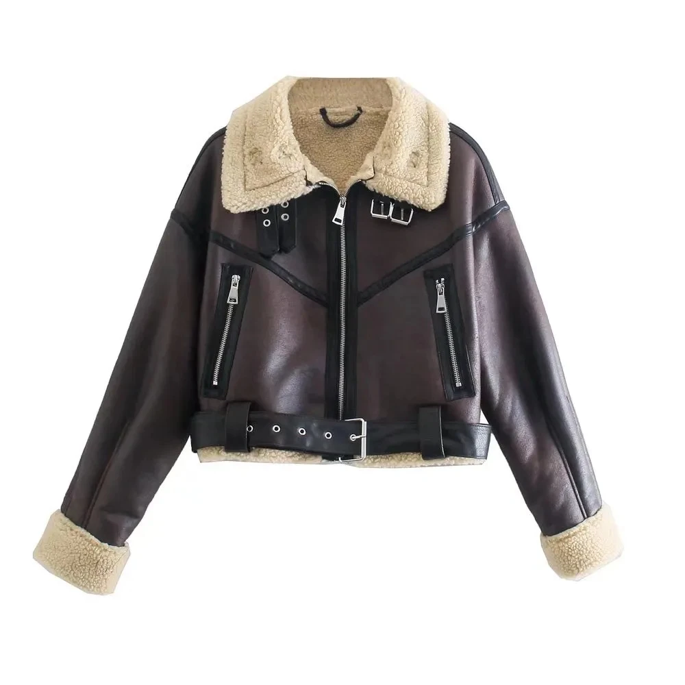 Winter Women Streetwear Faux Lamb Leather Fur Short Jacket with Belt Moto Biker Thick Warm Sheepskin Coat Outwear
Winter Women Streetwear Faux Lamb Leather Fur Short Jacket with Belt Moto Biker Thick Warm Sheepskin Coat Outwear