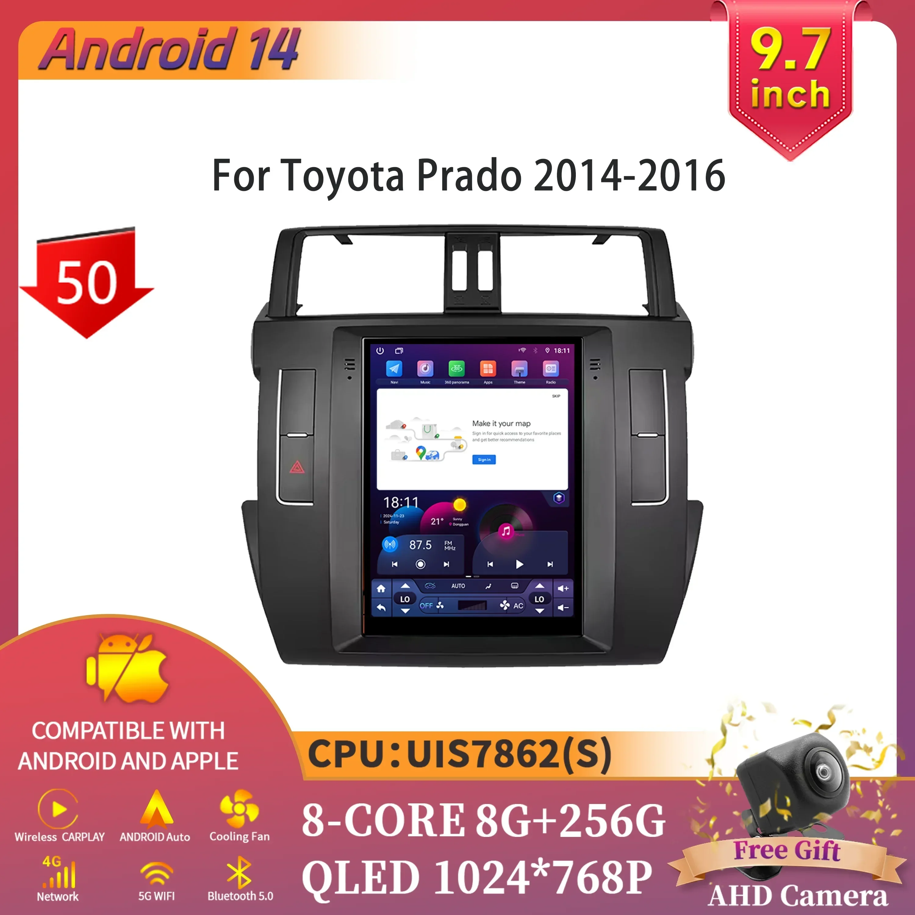 9.7inch Car Radio Multimedia Intelligent Bluetooth Carplay Touch Screen Android 14 For Toyota Prado 2014-2016
9.7inch Car Radio Multimedia Intelligent Bluetooth Carplay Touch Screen Android 14 For Toyota Prado 2014-2016