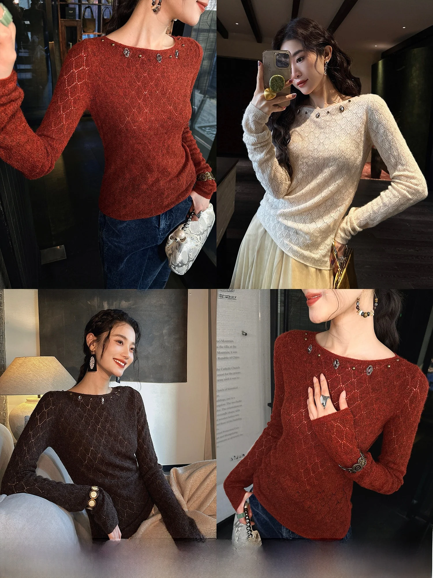 Stunning New Chinese Sle Embroidered Hollow out Base irt Diamond Studded Floral Design Women's Long Sve Knitted Top
Stunning New Chinese Sle Embroidered Hollow out Base irt Diamond Studded Floral Design Women's Long Sve Knitted Top