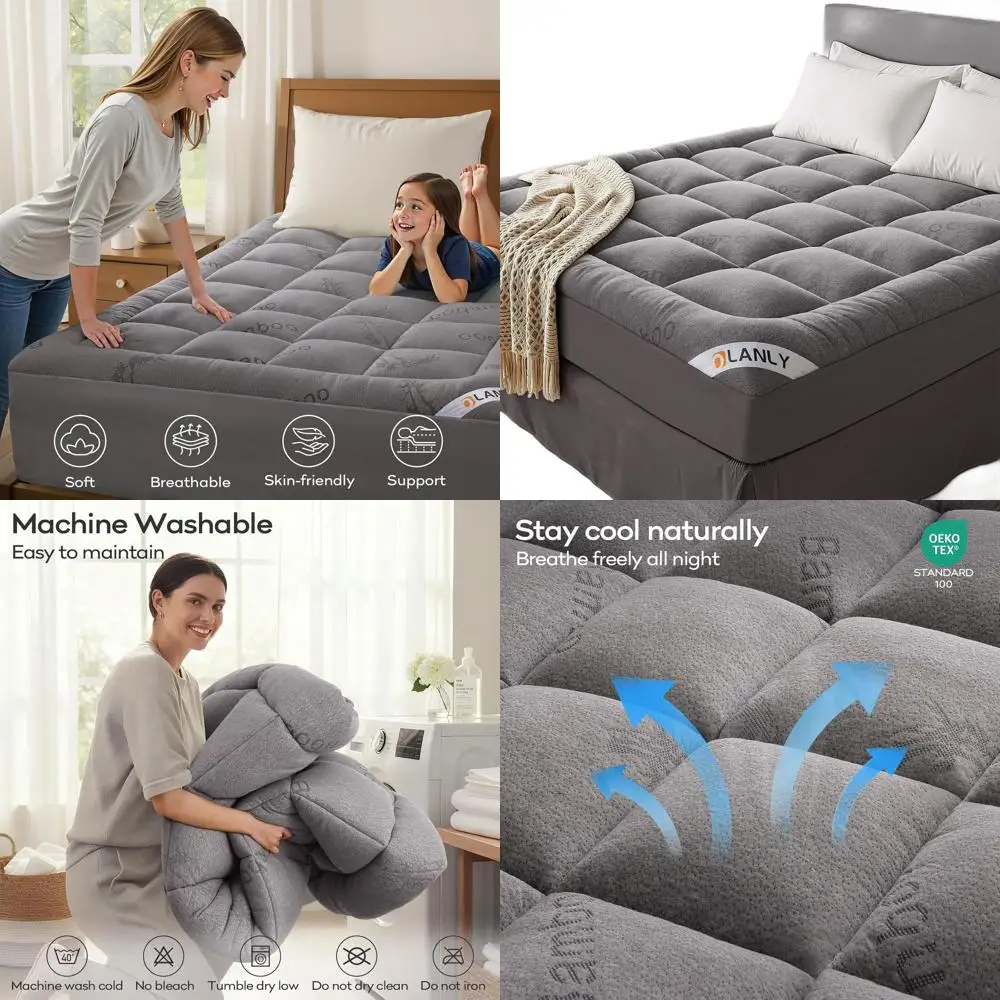 Bamboo Viscose Cooling Mattress Topper for Back Support, Plush Pillow Top, Elastic Pocket, Light Gray
Bamboo Viscose Cooling Mattress Topper for Back Support, Plush Pillow Top, Elastic Pocket, Light Gray