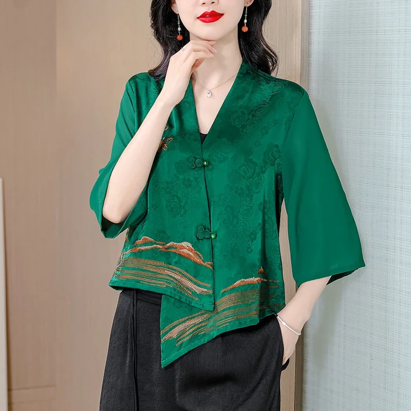 2024 Women's Fashion Summer New Casual Style Natural Mulberry Silk GuanLe Satin Three-quarter Sleeve Round Neck T-shirt
2024 Women's Fashion Summer New Casual Style Natural Mulberry Silk GuanLe Satin Three-quarter Sleeve Round Neck T-shirt
