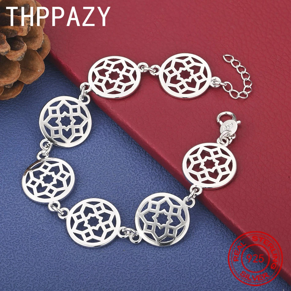 THPPAZY 925 Sterling Silver Round Hollow Out Pattern Bracelet Women Fashion Anniversary Party Gift Simple Nice Jewelry Chain
THPPAZY 925 Sterling Silver Round Hollow Out Pattern Bracelet Women Fashion Anniversary Party Gift Simple Nice Jewelry Chain