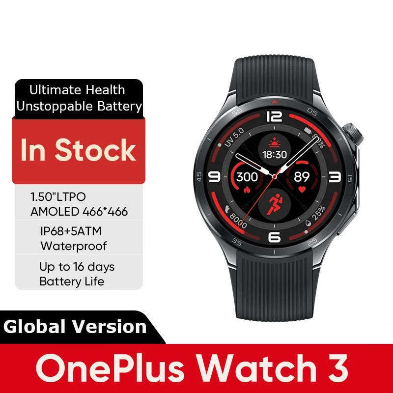 Global Version OnePlus Watch 3 Smart Watch 1.50inches LTPO AMOLED Display Snapdragon W5 Processor Dual Frequency GPS Wear OS
Global Version OnePlus Watch 3 Smart Watch 1.50inches LTPO AMOLED Display Snapdragon W5 Processor Dual Frequency GPS Wear OS