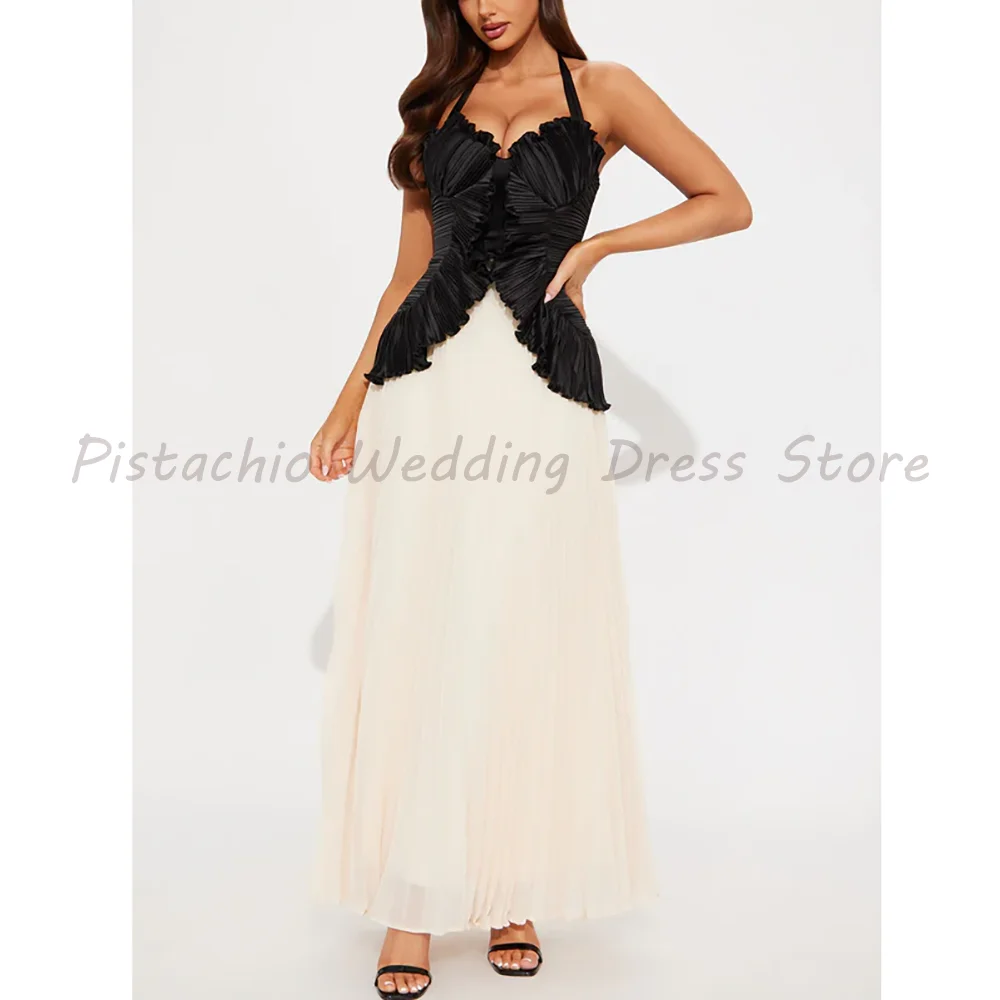 Black And White Halter Evening Dress Women's Pleated Ruffle Bustier Maxi Dress Luxury Formal Prom Party Gown for Wedding Guest
Black And White Halter Evening Dress Women's Pleated Ruffle Bustier Maxi Dress Luxury Formal Prom Party Gown for Wedding Guest