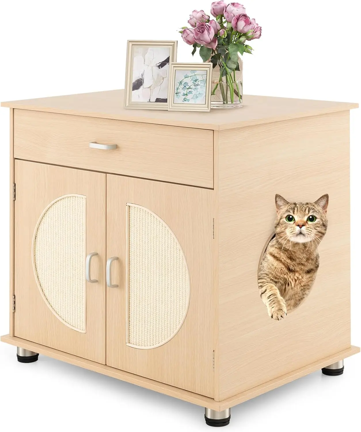 Cat Litter Box Enclosure, Hidden Cat Washroom with Drawer, Sisal Scratching Doors, Adjustable Metal Feet,
Cat Litter Box Enclosure, Hidden Cat Washroom with Drawer, Sisal Scratching Doors, Adjustable Metal Feet,