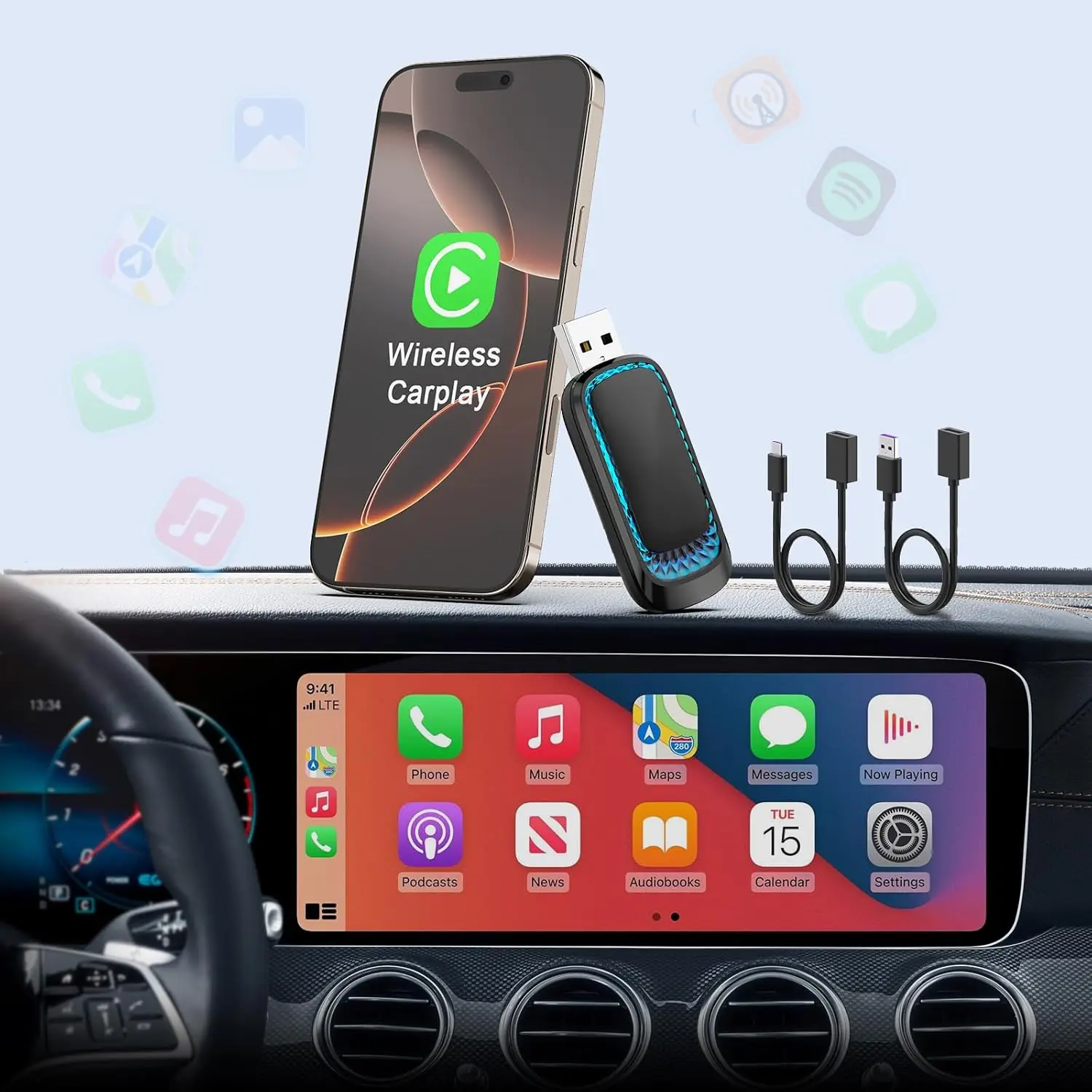Mini wireless USB CarPlay adapter for iPhone, 2024 update, converts via cable dongle for 2016 cars
Mini wireless USB CarPlay adapter for iPhone, 2024 update, converts via cable dongle for 2016 cars