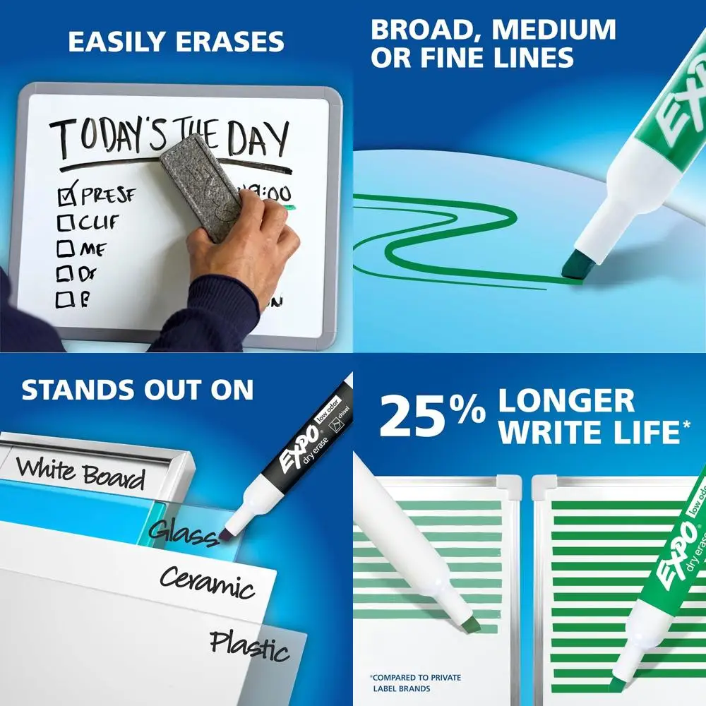 Dry Erase Markers, Low Odor Ink, Assorted Col, Chisel Tip, 4 Count - Whiteboard, Calen, Organization, ential Supplies or Oice, S
Dry Erase Markers, Low Odor Ink, Assorted Col, Chisel Tip, 4 Count - Whiteboard, Calen, Organization, ential Supplies or Oice, S