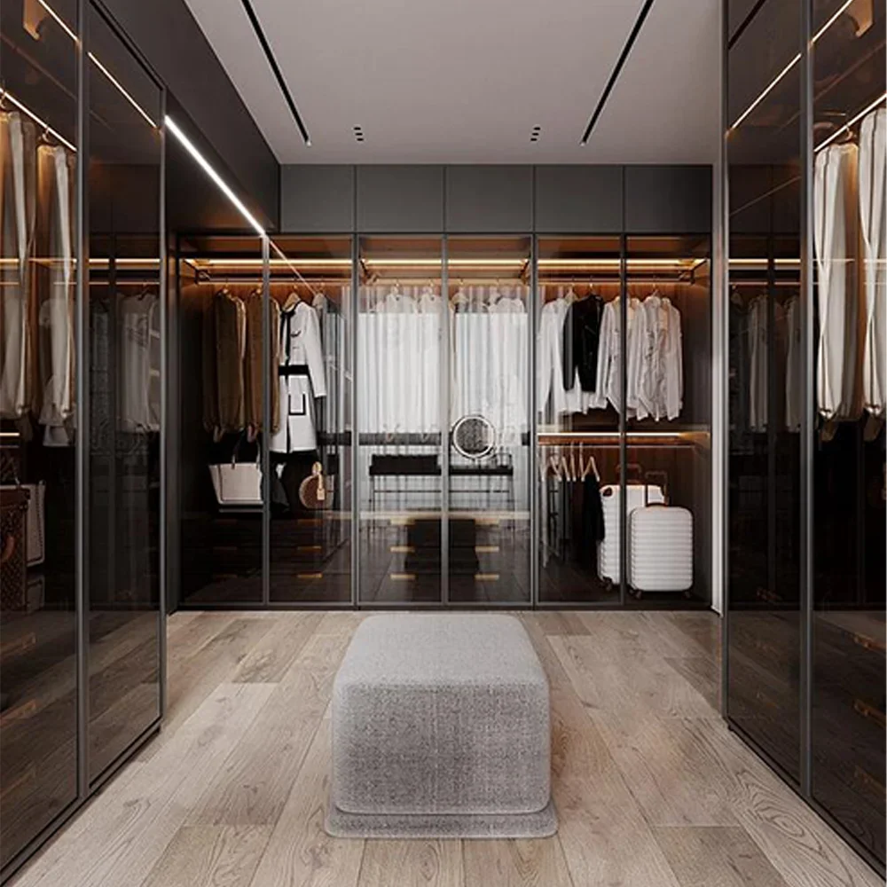 #for High Customized Walk-in Bedroom Closet with Black Frame Tempered Glass Door Built-in LED Light China Factory Custom Closet
#for High Customized Walk-in Bedroom Closet with Black Frame Tempered Glass Door Built-in LED Light China Factory Custom Closet
