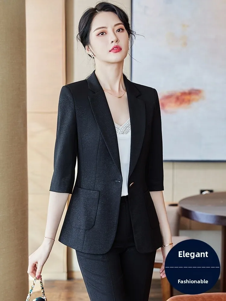 Black Suit Set Women's Summer Thin Seven-Quarter Sleeve Professional Formal Workwear Small Size Ladies' Western Style Top
Black Suit Set Women's Summer Thin Seven-Quarter Sleeve Professional Formal Workwear Small Size Ladies' Western Style Top