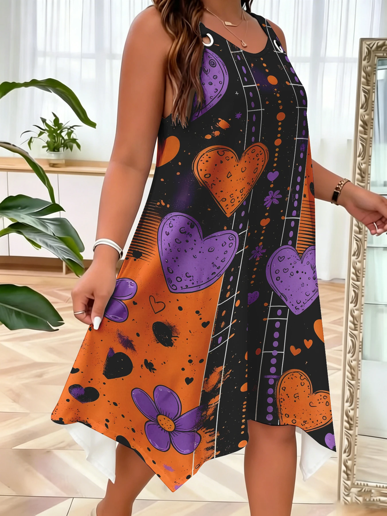 Summer New Plus Size Women's Halloween Heart Print Sleeveless Dress Casual Loose FitAsymmetrical Hem, A-line Suspender Dress
Summer New Plus Size Women's Halloween Heart Print Sleeveless Dress Casual Loose FitAsymmetrical Hem, A-line Suspender Dress