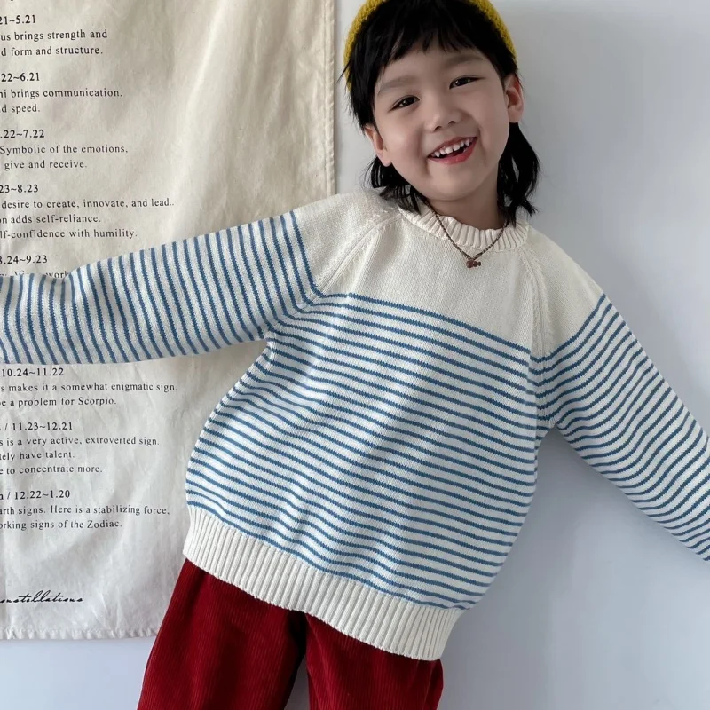 Boy Korean-style Children's Tops, Spring/autumn Cotton Sweater 2025 Blue Striped Kids Knitwear, Children's Clothing for Ages
Boy Korean-style Children's Tops, Spring/autumn Cotton Sweater 2025 Blue Striped Kids Knitwear, Children's Clothing for Ages