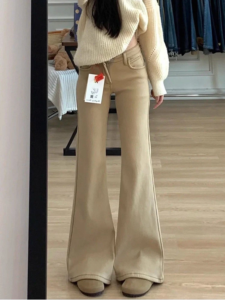 Khaki High Waist Bell Bottom Jeans Women's Slim Fit Fleece Lined Non Sticky Leg Long Pants Retro Style Cotton Stretch Denim
Khaki High Waist Bell Bottom Jeans Women's Slim Fit Fleece Lined Non Sticky Leg Long Pants Retro Style Cotton Stretch Denim