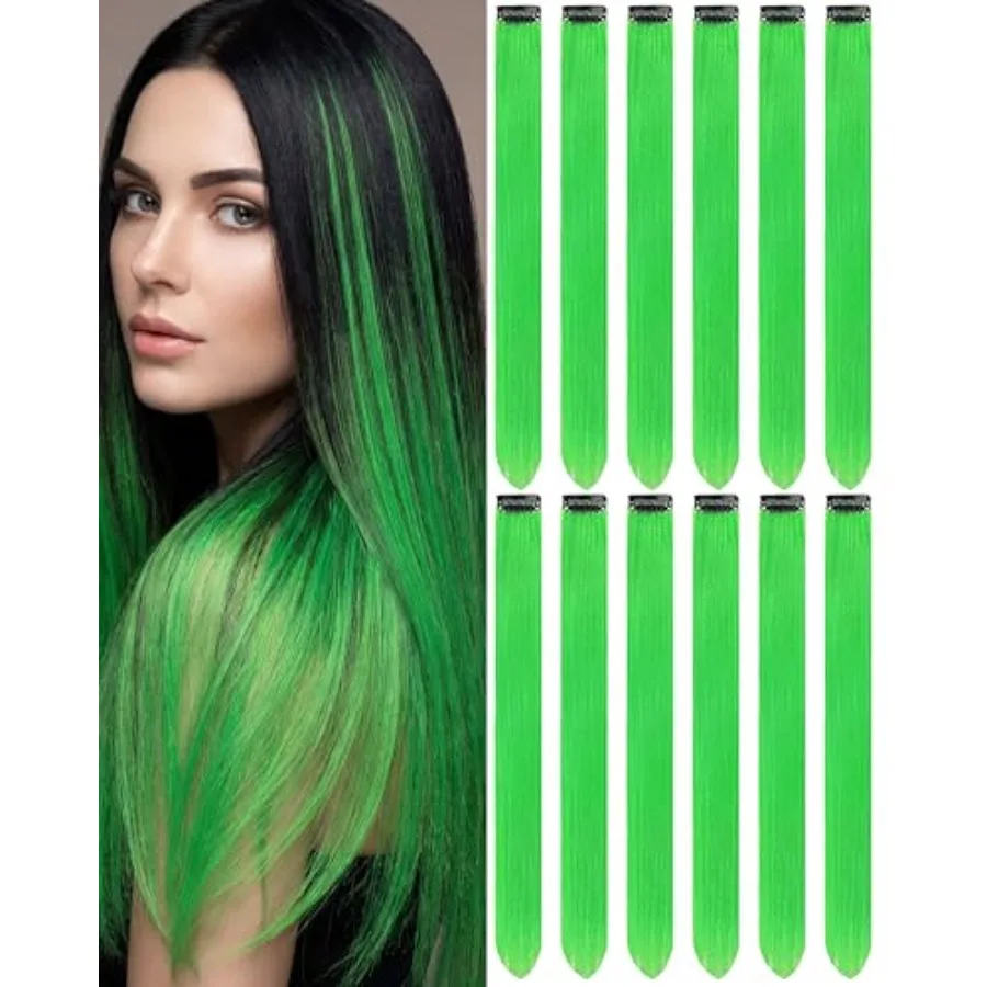 12 PCS Green Hair Extensions Clip in, 22 Inch Synthetic Hairpieces for Party Highlights Long Straight, Vibrant Color, Easy Clip
12 PCS Green Hair Extensions Clip in, 22 Inch Synthetic Hairpieces for Party Highlights Long Straight, Vibrant Color, Easy Clip