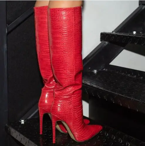 Fashion Women Red Blue Snakeskin Leather Pointed Toe Stiletto Heel Tube Slip On Knee High Boots Female Slim Long Boots Shoes
Fashion Women Red Blue Snakeskin Leather Pointed Toe Stiletto Heel Tube Slip On Knee High Boots Female Slim Long Boots Shoes