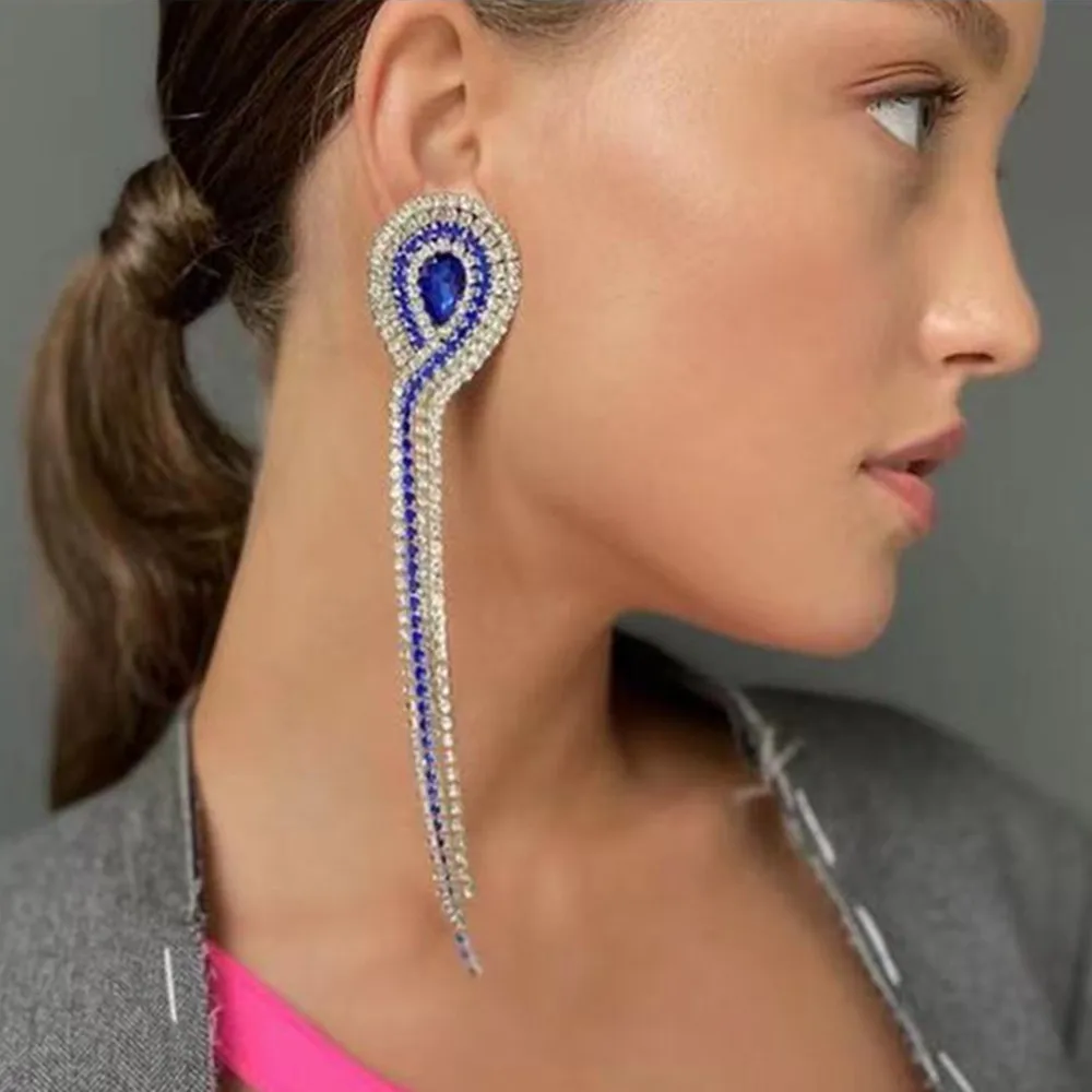 Bling Rhinestone Blue Long Tassel Drop Earring for Women Dinner Jewelry for Women Luxury Crystal Geometric Eye Dangle Earrings
Bling Rhinestone Blue Long Tassel Drop Earring for Women Dinner Jewelry for Women Luxury Crystal Geometric Eye Dangle Earrings